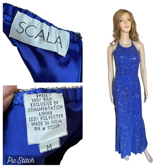 Scala Bodycon Dress Maxi-Halter Beading/Sequin Built-Bra
Silk Size M - Picture 1 of 15